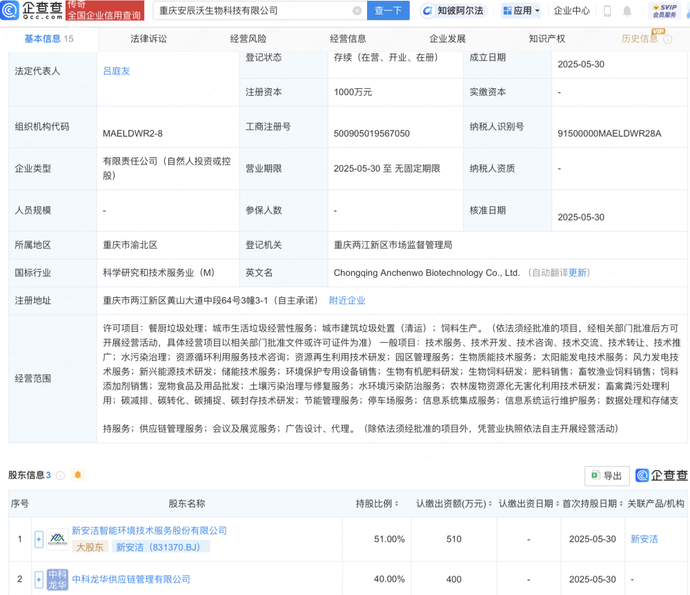 新安潔資成立重慶新生物科技公司，布局畜牧漁業(yè)飼料銷售領(lǐng)域